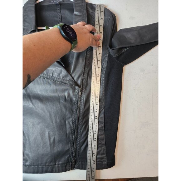 Eileen Fisher Waxed Cotton Italian Fabric Black Moto Jacket M Classic - Picture 5 of 7